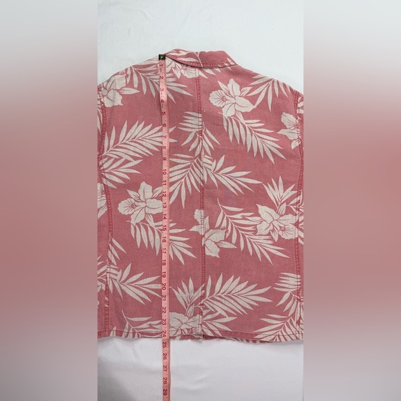 Chico's Vintage 2 Piece Set Jacket Pants Distress Linen Tropical Print Sz Large - Picture 11 of 13